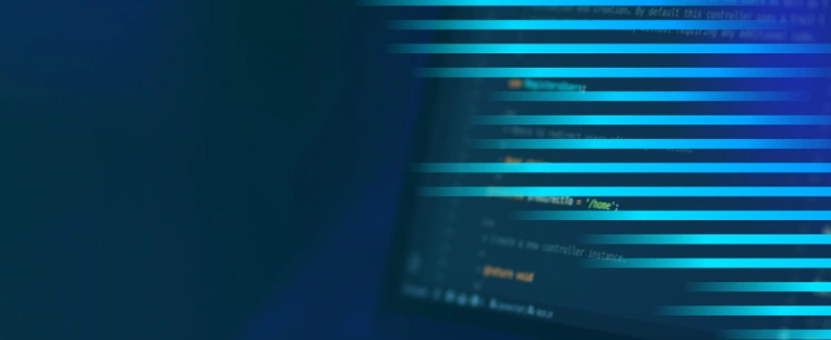 Banner azul marinho com listras azuis e com texto inovação.